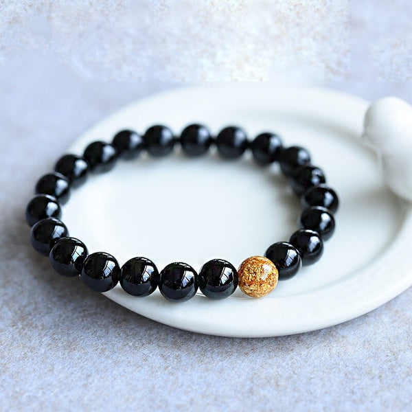 Pulseras de cuentas de piedra de ónix negro natural 