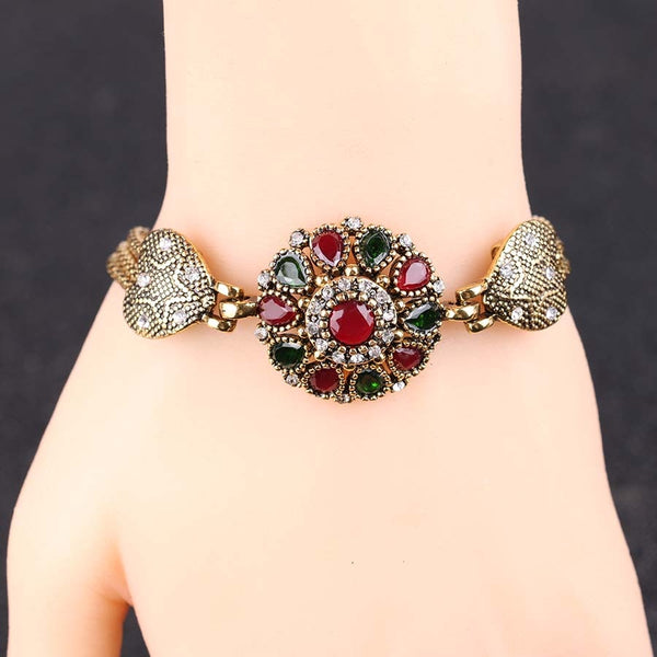 Pulsera de pavo para mujer, aleación de resina roja, color dorado.