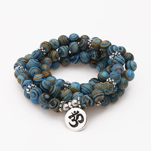 Pulsera multicapa con cuentas de malaquita azul de 8 mm