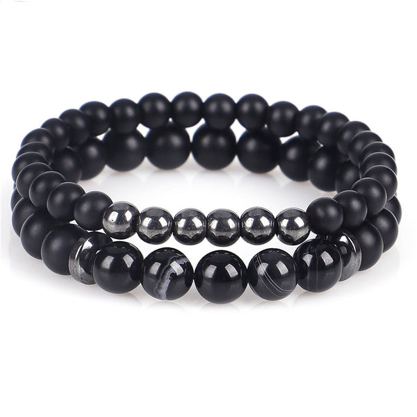 Pulsera de hematita negra mate con cuentas